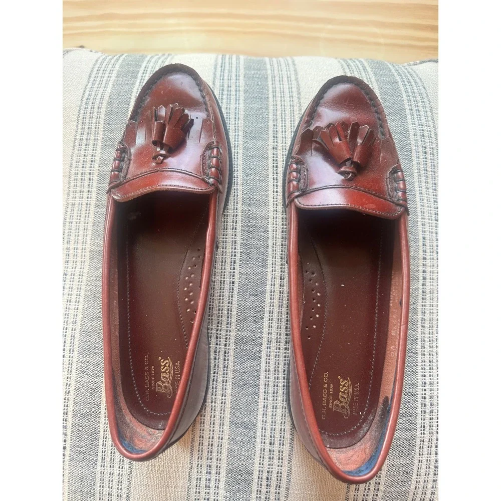 GH Bass Tassel Loafers Burgundy Leather Kiltie Made in USA Womens 9.5 M